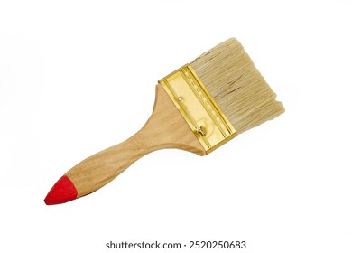 Paint brush, with wooden handle lies on a white background. The brush is made of natural bristles - Powered by Shutterstock