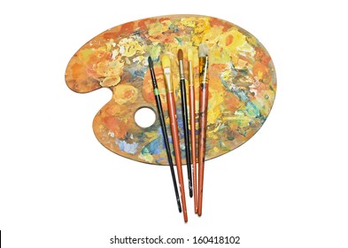 Artist Pallete Brushes Hand Drawn Sketch Stock Illustration 1345540643