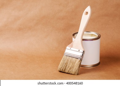 Paint Can With Brush, Lacquer Or Varnishing Wooden Floor.