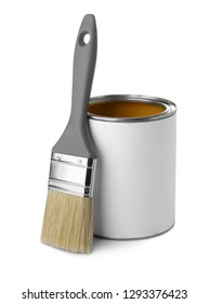 Paint Can And Brush On White Background