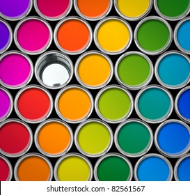 Paint Can Color Palette, Top View, One Empty Can