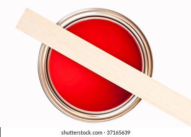 Paint Can With Stir Wood Isolated On White Background