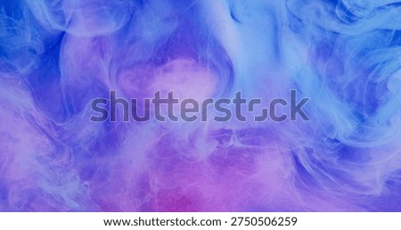 Paint cloud. Ink drop splash. Defocused pink blue color spreading vapor fume glitter underwater fog acrylic liquid on abstract background.