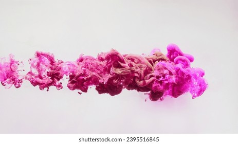 Paint drop background. Magic cloud. Vibrant dynamic captivating magenta pink liquid smoke flow abstract swirls spreading art isolated on white.