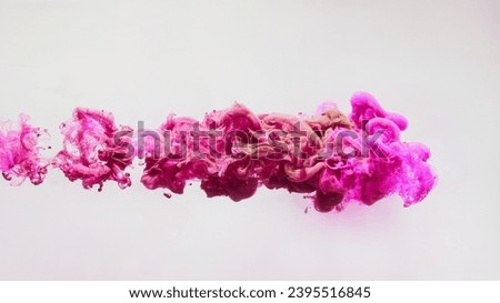 Paint drop background. Magic cloud. Vibrant dynamic captivating magenta pink liquid smoke flow abstract swirls spreading art isolated on white.