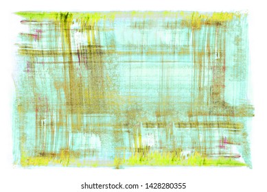 Paint On White Canvas. Blue And Green Dry Brush Strokes On White. Grunge Paper Texture Background.