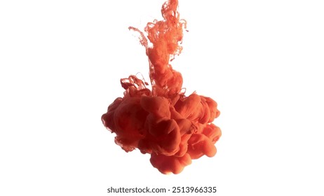 Paint Pouring Injection Diffusing in Water Like a Cloud or Medusa isolated on pure White Background. Could be used as Matte.