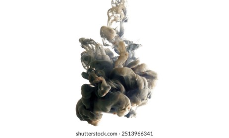 Paint Pouring Injection Diffusing in Water Like a Cloud or Medusa isolated on pure White Background. Could be used as Matte.