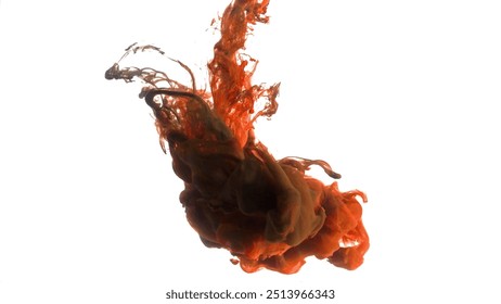 Paint Pouring Injection Diffusing in Water Like a Cloud or Medusa isolated on pure White Background. Could be used as Matte.