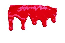 Paint Red Color Dripping, Color Cropping On White Background 