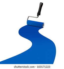 Paint Roller And Blue Paint Stripe