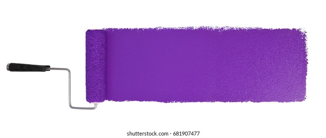 Paint Roller With Long Purple Stroke Isolated Over White - Stitched From Two Images