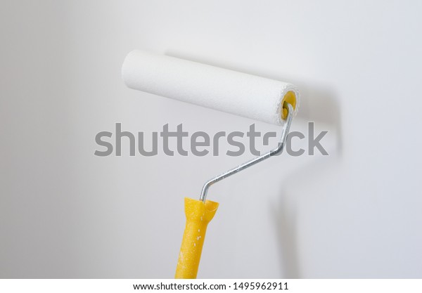 Paint Roller Yellow Handle Ceiling Wall Stock Photo Edit