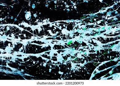 Paint Splash Texture. Graffiti Background. Spray Pattern. Black Paint Blob Pattern. Blue Paint Leak Background. Grunge Stains On Concrete. Paint Splatter Texture.