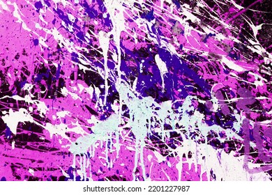 Paint Splash Texture. Graffiti Background. Spray Pattern. Black Paint Blob Pattern. Pink Paint Leak Background. Purple Grunge Stains On Concrete. Paint Splatter Texture.