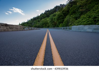 Paint Stripe On Blue Ridge Parkway In Summer