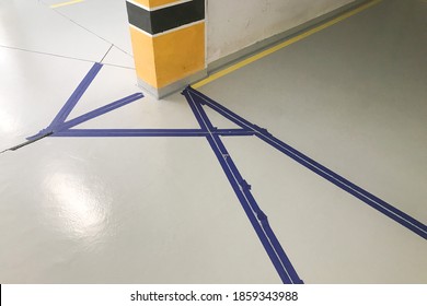 Paint Tape Pasted On The Garage Floor For Painting Markings