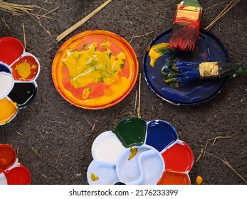 Paint Tray With Paint Brush.