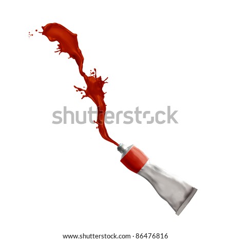 Paint tube splashing red paint