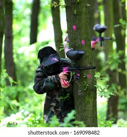 Paintball Game In Wood In Summer