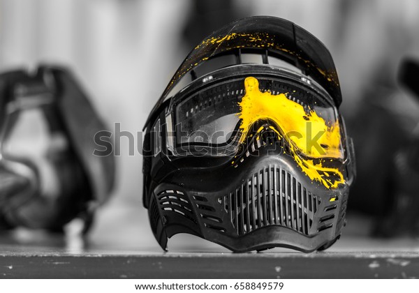 Download Paintball Mask Yellow Shot Mark Stock Photo Edit Now 658849579 Yellowimages Mockups