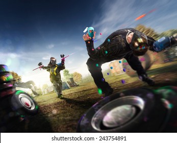 Paintball players are playing the final game