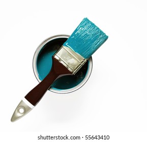 Paintbrush On Turquoise Paint Can