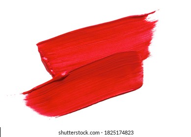 Paintbrush Stroke Of Red Paint Isolated On White Background.