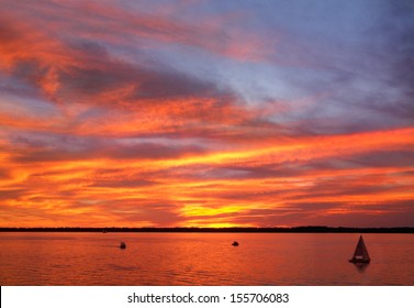 A Paintbrush Sunset Sky Over Presque Isle Bay As Seen From Dobbins Landing During The Perry 200 Commemoration, September 2013, Erie Pennsylvania, USA