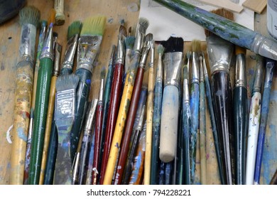 Paintbrushes on a table
