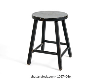 Painted Black Wooden Stool On White Background.