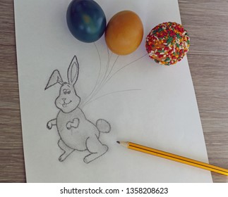 painted bunny with easter eggs
