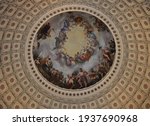 Painted by Constantino Brumidi in 1865, the Apotheosis of Washington in the eye of the US Capitol Building