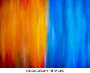 Painted canvas texture. Blue and Yellow Colors shading on canvas. Acrylic Painting. 