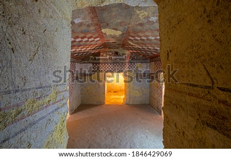 Painted Chambers in Etruscan Tombs of Tarquinia in Italy
