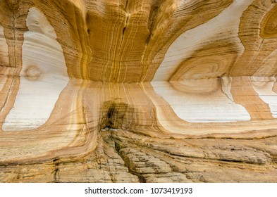 Painted Cliffs At Maria Island Is Remarkable For The Brightly Coloured, Sandstone Cliffs, Which Have Been Stained By Groundwater Percolating Through The Sandstone Eons Ago. Tasmania, Australia. 7