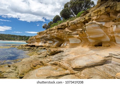 Painted Cliffs At Maria Island Is Remarkable For The Brightly Coloured, Sandstone Cliffs, Which Have Been Stained By Groundwater Percolating Through The Sandstone Eons Ago. Tasmania, Australia. 5