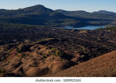 Painted Dunes And A Lake In Lassen Volcanic National Park