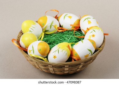 Painted easter eggs  in basket.