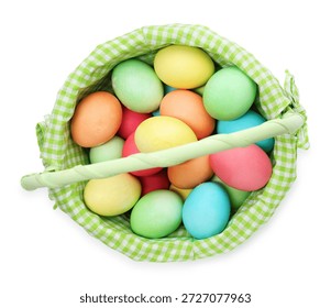 Painted Easter eggs in basket isolated on white, top view - Powered by Shutterstock - Get 15% off with code: PIKWIZARD15