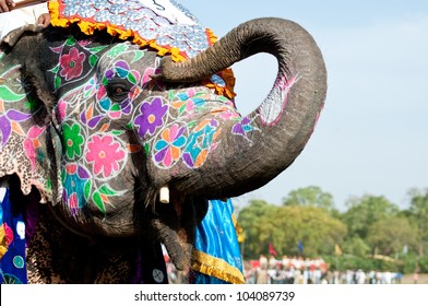 A painted elephant at the Elephant Festival in Jaipur, India