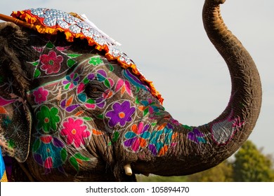 A painted elephant at the elephant festival in Jaipur, India