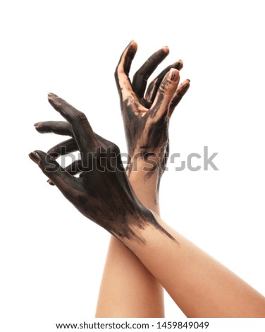 Painted female hands on white background