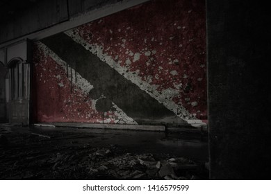 Painted Flag Of Trinidad And Tobago On The Dirty Old Wall In An Abandoned Ruined House. Concept