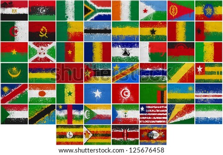 Painted Flags of Africa at the cracked wall