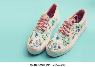 Painted Floral Canvas Shoes