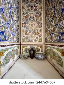 Painted interior in the traditional architectural style of  Bukhara, Uzbekistan
