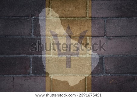 painted map and flag of barbados on a old brick wall