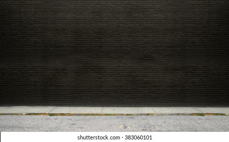 Painted On Black And Clear Brick Wall On The Street