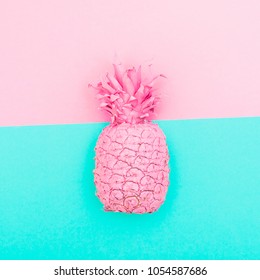 Painted Pink Pineapple On Double Turquoise Stock Photo 1054587686 ...